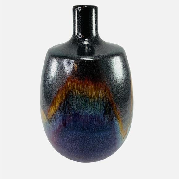 Other - Clay Iridescent Bottle Neck Top Bud Table Vase Cobalt Blue Gold Purple Green